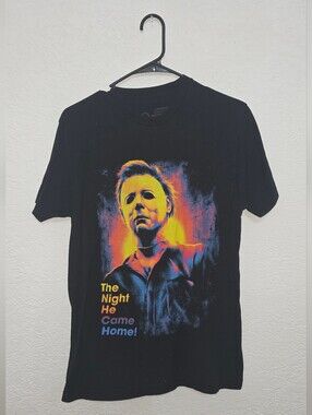 Retro Michael Myers Graphic Tee  Black with Neon Portrait M